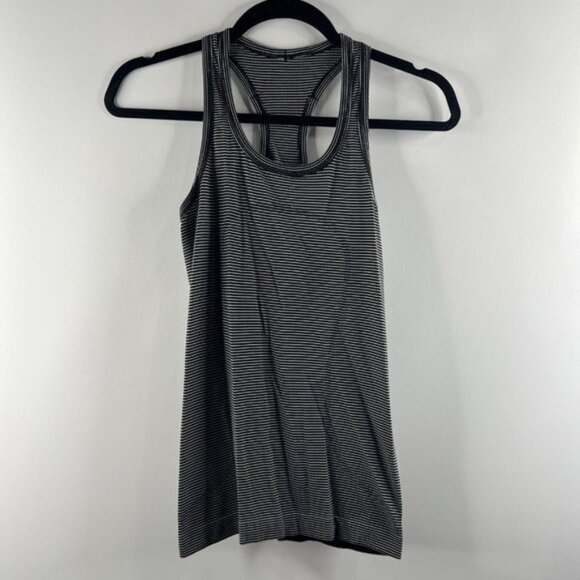 Lululemon Run Swiftly Tech Racerback Stripe Run Yoga Tank Top Shirt Size 4 Black - Picture 3 of 8